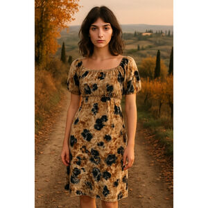 About Italian silk & velvet Empire waist on/off shoulder dress Sz 42 old money